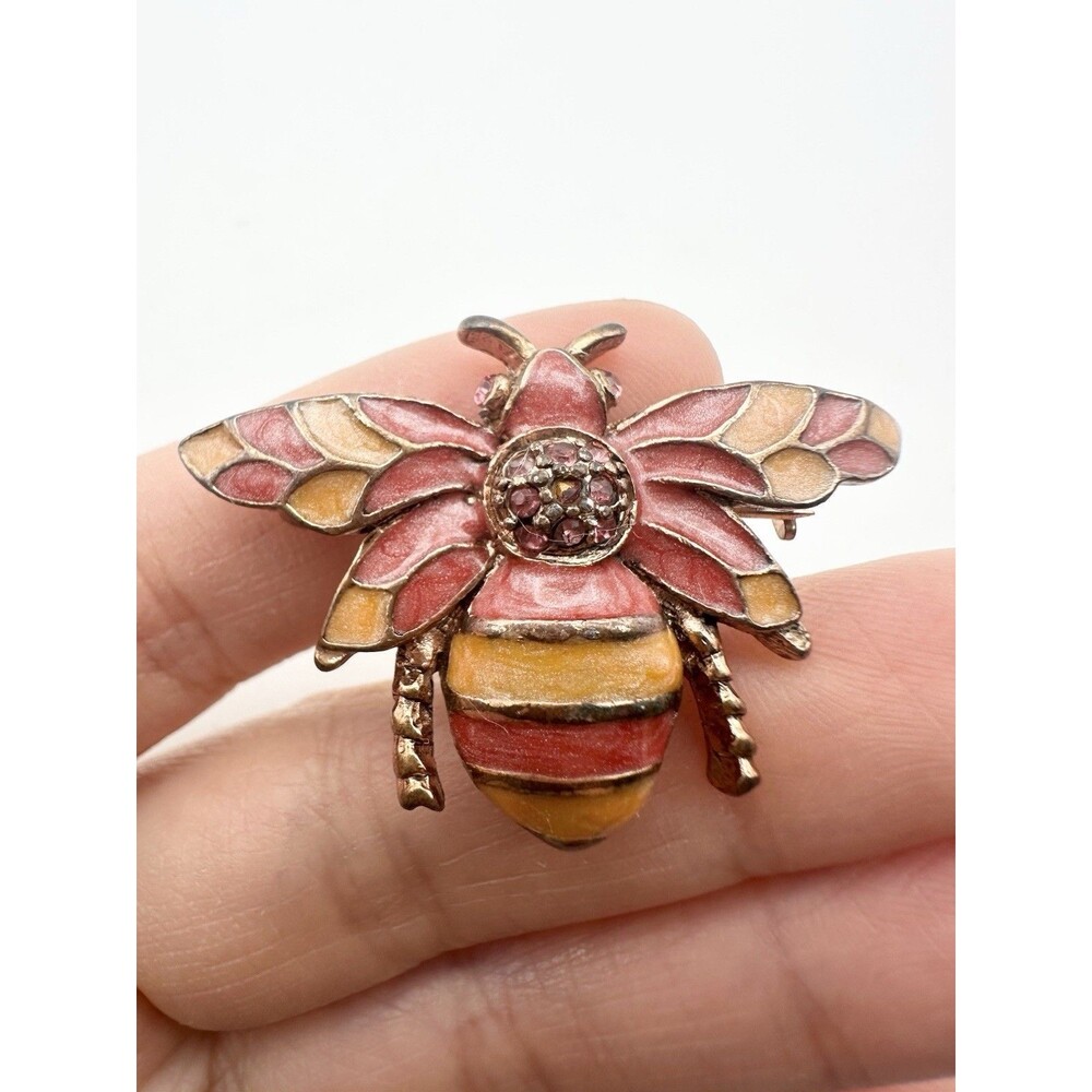1928 Brand Rhinestone Bee Bug Brooch, Enamel Winged Insect Pin